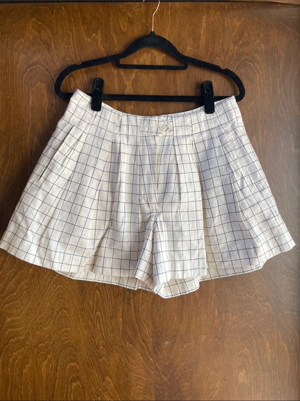 Derek Lam 10 Crosby SAMPLE Off White Shorts with Black Windowpane